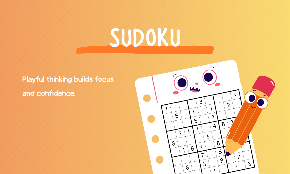 Playful learning with Sudoku – a joyful children’s motif that shows how numbers become friends and learning becomes fun.