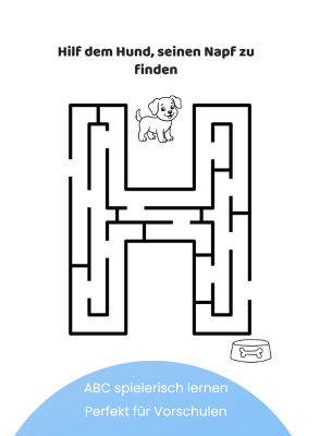 Innenansicht des ABC-Labyrinth-Buchs – Buchstabe H als Labyrinth mit Hund-Motiv für Vorschulkinder ab 3 Jahren