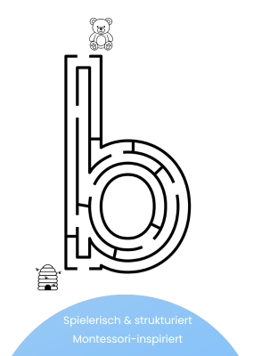 Innenansicht des ABC-Labyrinth-Buchs – Kleinbuchstabe b als strukturiertes Labyrinth für Kinder ab 3 Jahren, Montessori-inspiriertes Lernmaterial