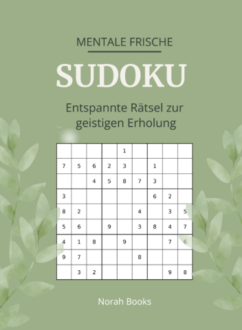 Cover des Sudoku-Buchs „Mentale Frische – Sudoku“ mit ruhigem Design für entspannte Rätsel und geistige Erholung