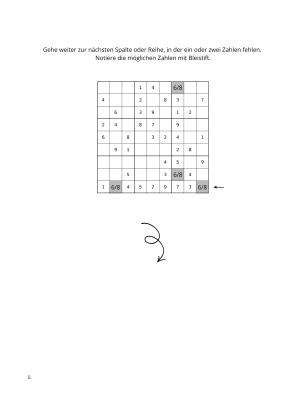 Sudoku-Anleitung mit Beispiel: mögliche Zahlen vergleichen und logisch auswählen