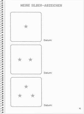 Sammelseite für Silber-Abzeichen im Sudoku-Abenteuer-Heft als Belohnung für gelöste Rätsel