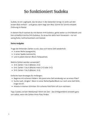 Erklärseite im Sudoku-Buch „Mentale Frische – Sudoku“ mit einfacher Anleitung und Starttipps für Anfänger