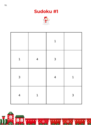 Leichtes 4×4 Sudoku mit weihnachtlichem Motiv als Einstieg in die Sudoku-Challenge für Kinder von 8–12 Jahren