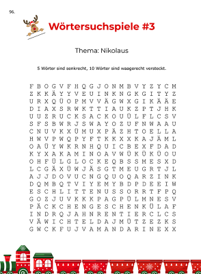 Weihnachtliches Wörtersuchspiel zum Thema Nikolaus aus der Sudoku-Challenge für Kinder von 8–12 Jahren